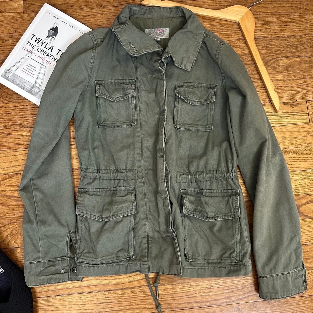 Ecote Olive Green Drawstring Cinched Waist Button Jacket